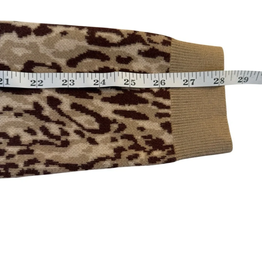 Anthropologie Maeve Knit Leopard Print Sweater XL Puff Sleeve Soft‎ Chic Neutral